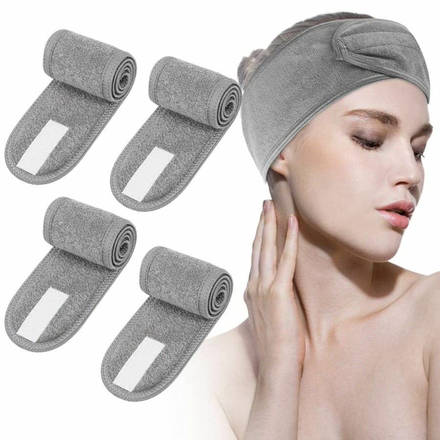 Leaflai Fashion Headbands | Leaflai Spa Headband, 12Pcs Make Up Wrap Head Terry Cloth Headband Adjustable Towel With Magic Tape Non-Slip Stretchable Washable For Face Washing, Bath, Makeup, And Sport (12Pcs Gray)