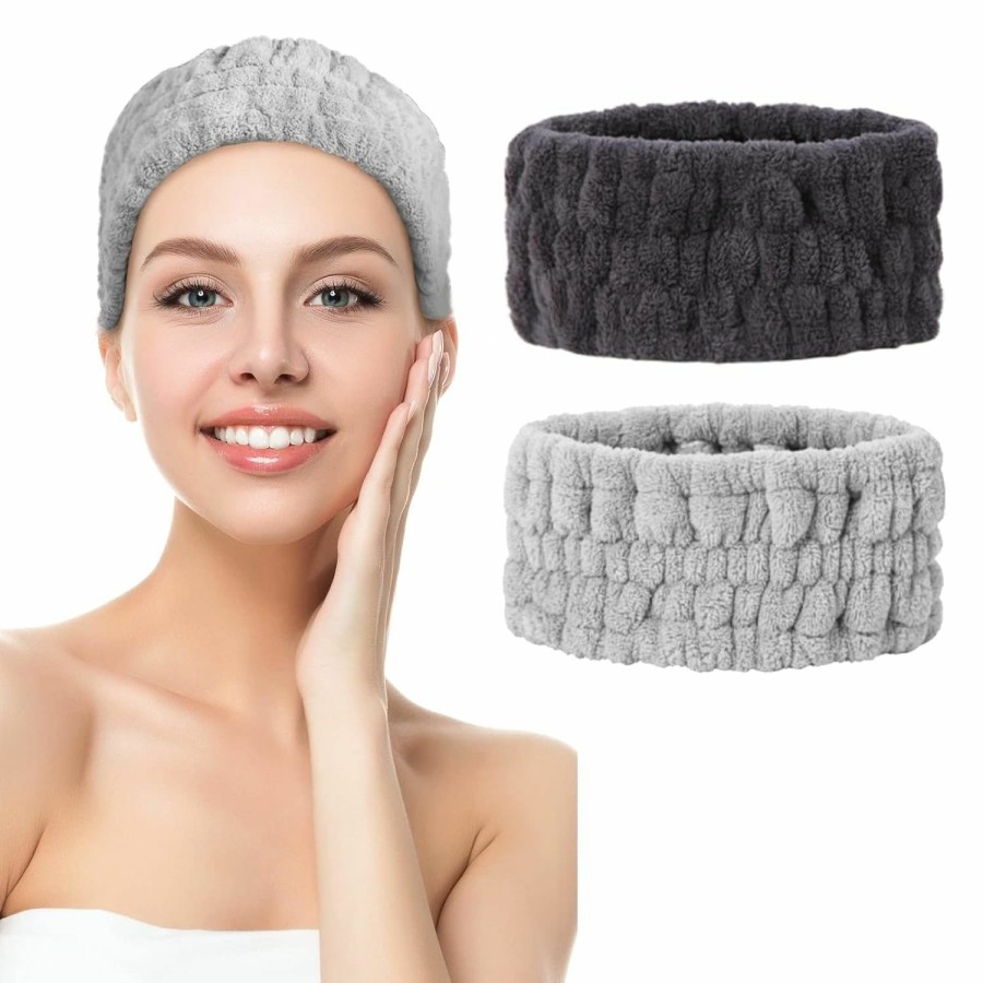 Zexik Fashion Headbands | 2 Pcs Spa Headband For Washing Face Wash Headband Makeup Headband For Washing Face Skincare Headbands For Women Hair Band For Washing Face Facial Headband And Spa Wrap Towel Spa Stuff (Black , Grey)