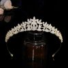 Aoligrace Fashion Headbands | Aoligrace Silver Cubic Zirconia Small Wedding Crowns For Bride Cz Birthday Party Floral Tiaras Sweet 16 Prom Hair Accessories