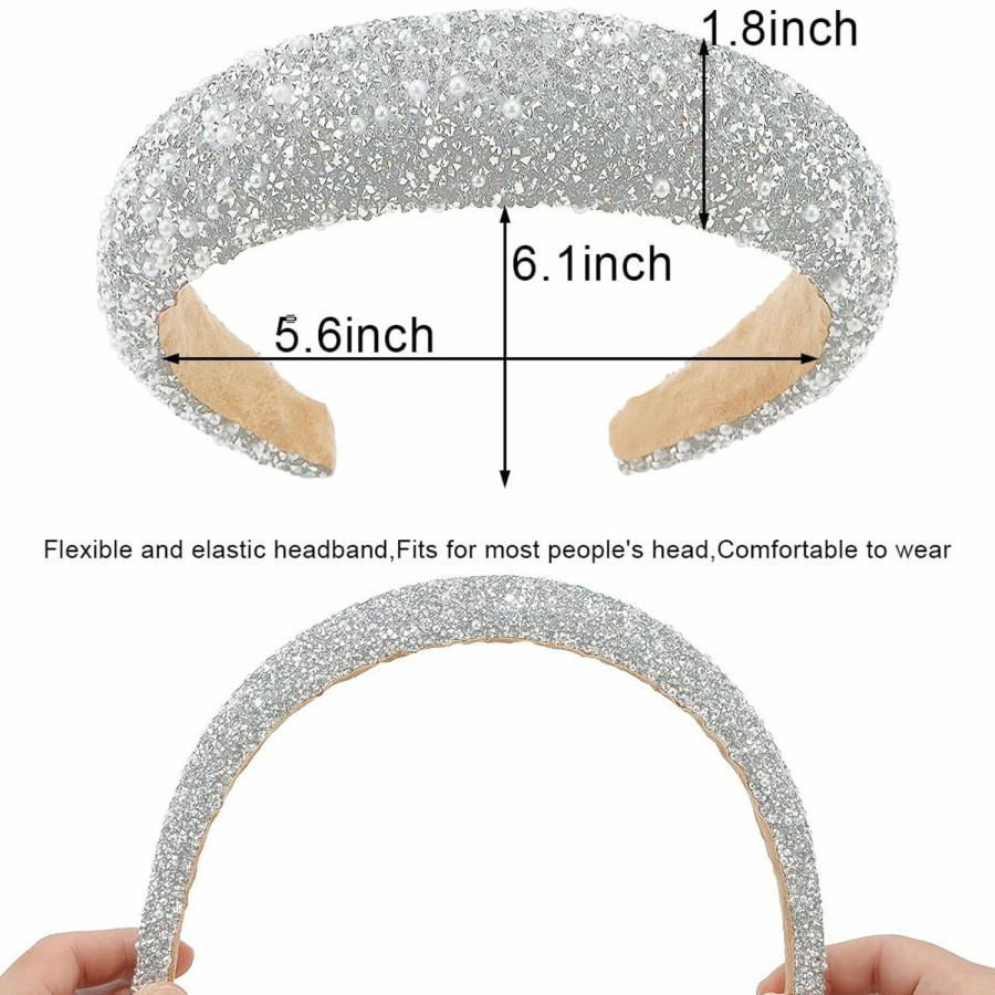 AHONEY Fashion Headbands | Ahoney 2 Pack Rhinestone Headband For Women Girls, Glitter Sequin Beaded Pearls Padded Headbands For Women Prom Wedding Sparkly Hair Bling Birthday Hair Accessories (Silver&White)