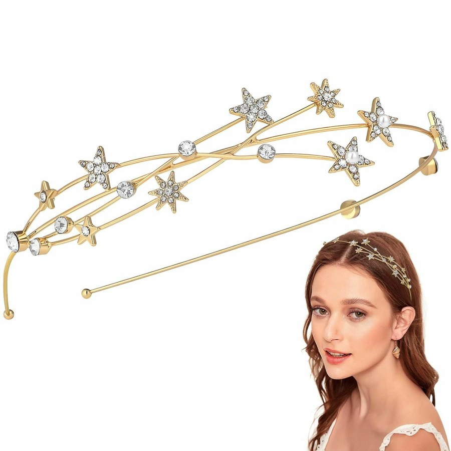 Beaupretty Fashion Headbands | Beaupretty Star Headband For Women, Rhinestones Star Halo Crown Goddess Headband Wedding Crown Pearl Headband Bridal Headband Fashion Headpiece For Bride Bridesmaid