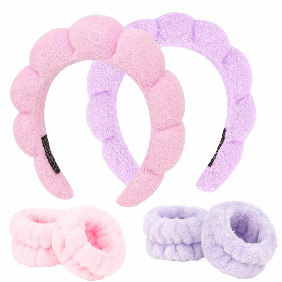 ACO-UINT Fashion Headbands | Aco-Uint 6Pcs Spa Headbands And Wrist Washbands Set, Skincare Headbands Makeup Headband Sponge Face Wash Headband, Terry Cloth Headbands Puffy Hair Band For Washing Face