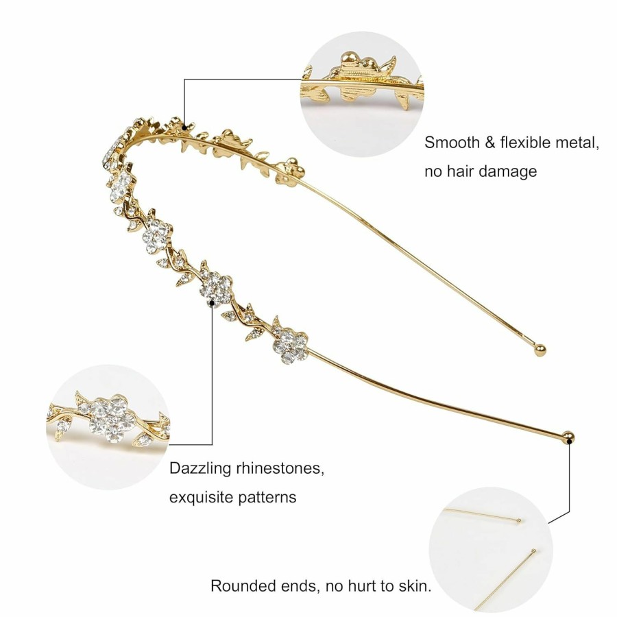 WOVOWOVO Fashion Headbands | Wovowovo 4 Pcs Rhinestone Headbands For Women Sliver Bridal Headband Crystal Flower Girl Headpiece Flower Leaf Tiara Crown Head Band Wedding Hair Accessories For Girls