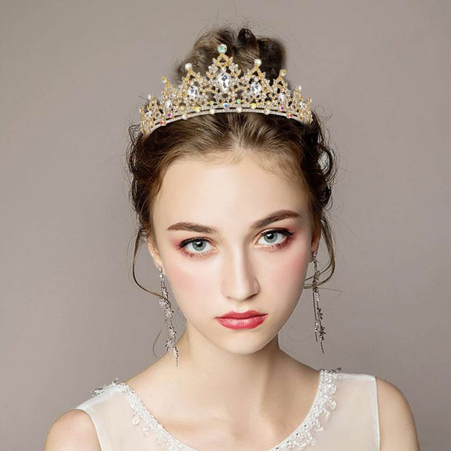 SuPoo Fashion Headbands | Supoo Tiaras For Girls Ab Silver Crown Crystal Princess Crown Headband Birthday Queen Rhinestone Shiny Tiara For Women Princess Decoration Quinceanera Crown For Wedding Party Prom Halloween