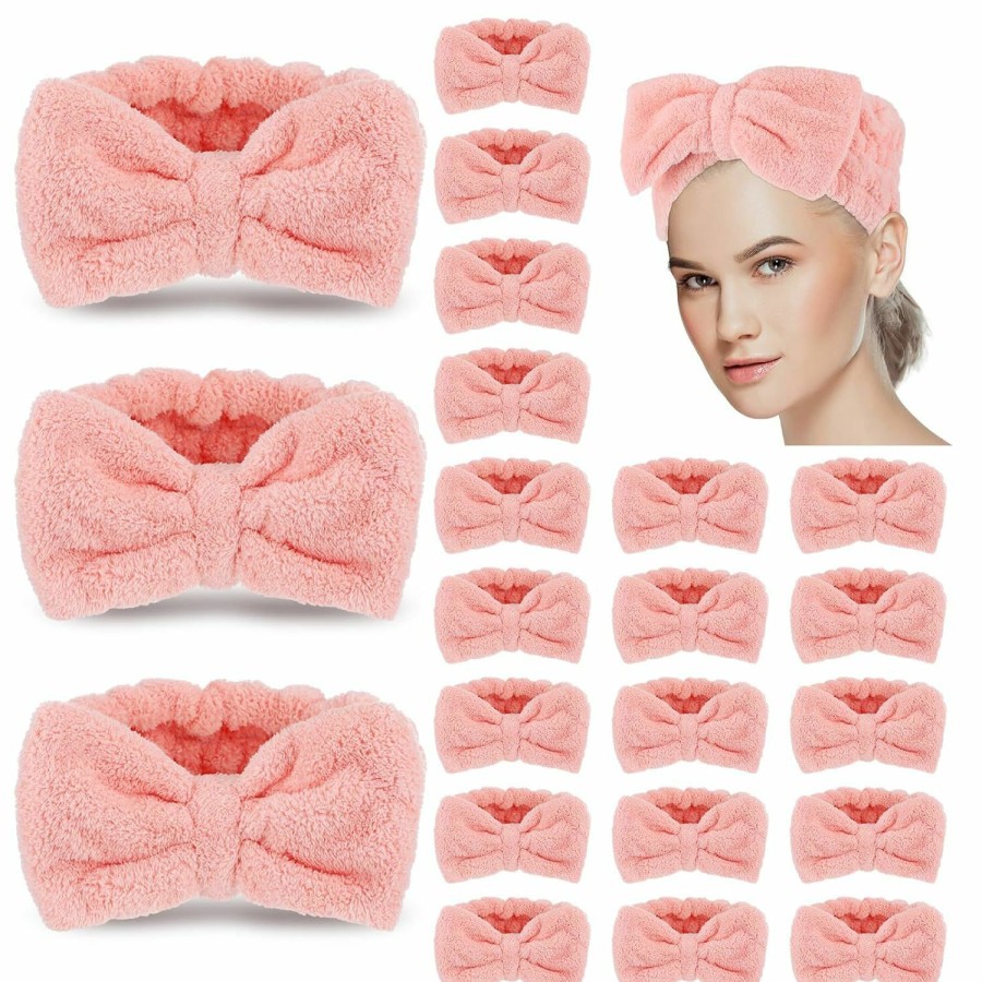 Yunlly Fashion Headbands | Yunlly 20 Pcs Spa Headband For Women 4 Inches Width Facial Makeup Hair Band Bulk Skincare Headbands For Washing Face Bowtie Headband Slumber Party Supplies Fluffy Head Wraps(Rose Pink)