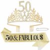 Chanaco Fashion Headbands | 50Th Birthday Rhinestone Tiara And Sash For Women, Dainty Gold Happy Birthday Crystal Crown And Glitter Sashes Gift For Women, Birthday Hair Accessories Decoration For Party