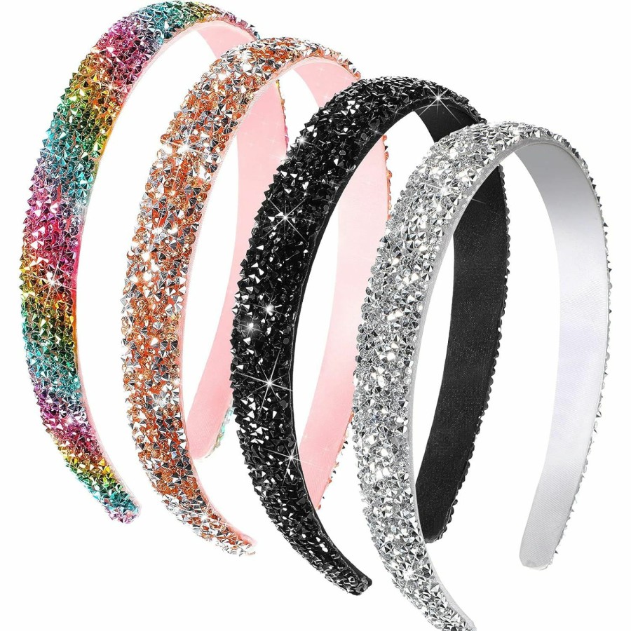 Waydress Fashion Headbands | Waydress 4 Pieces Rhinestone Headband For Women Crystal Sparkly Jewel Bling Glitter Headband Hair Accessories (Bright Color)