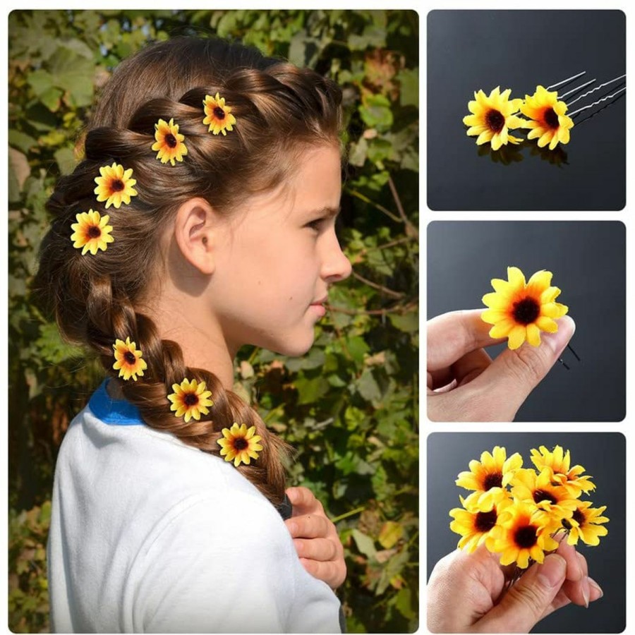 Boao Fashion Headbands | 10 Pieces Sunflower Hair Clips Floral Hair Clips With 2 Pieces Sunflower Wreath Hippie Headband Sunflower Hairpins For Girls Women Wedding Hair Accessories