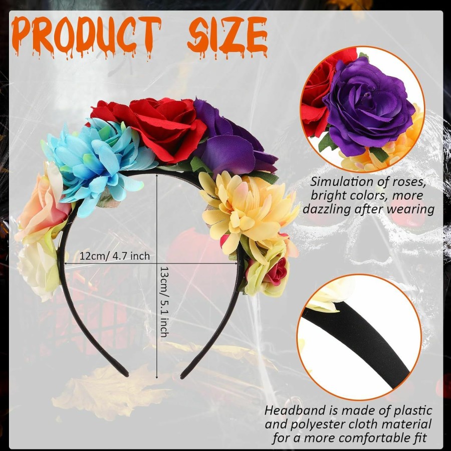 Xinnun Fashion Headbands | Xinnun 12 Pcs Mexican Rose Flower Crown Headband Easter Mardi Gras Headpiece Cosplay Headgear For Party