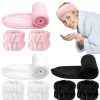 BAHABY Fashion Headbands | 9 Pcs Spa Facial Headbands And Wrist Bands Set, Cloth Headband Adjustable Hairband Highly Absorbent Wristbands Headband For Washing Face Shower Skincare Makeup (White, Black, Pink)