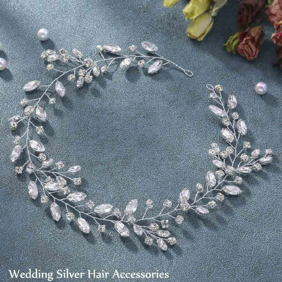 Unicra Fashion Headbands | Unicra Bride Wedding Rhinestone Hair Vine Bridal Silver Hair Piece Crystal Headband Hair Accessories For Women And Girls (17.7Inches) (Silver)