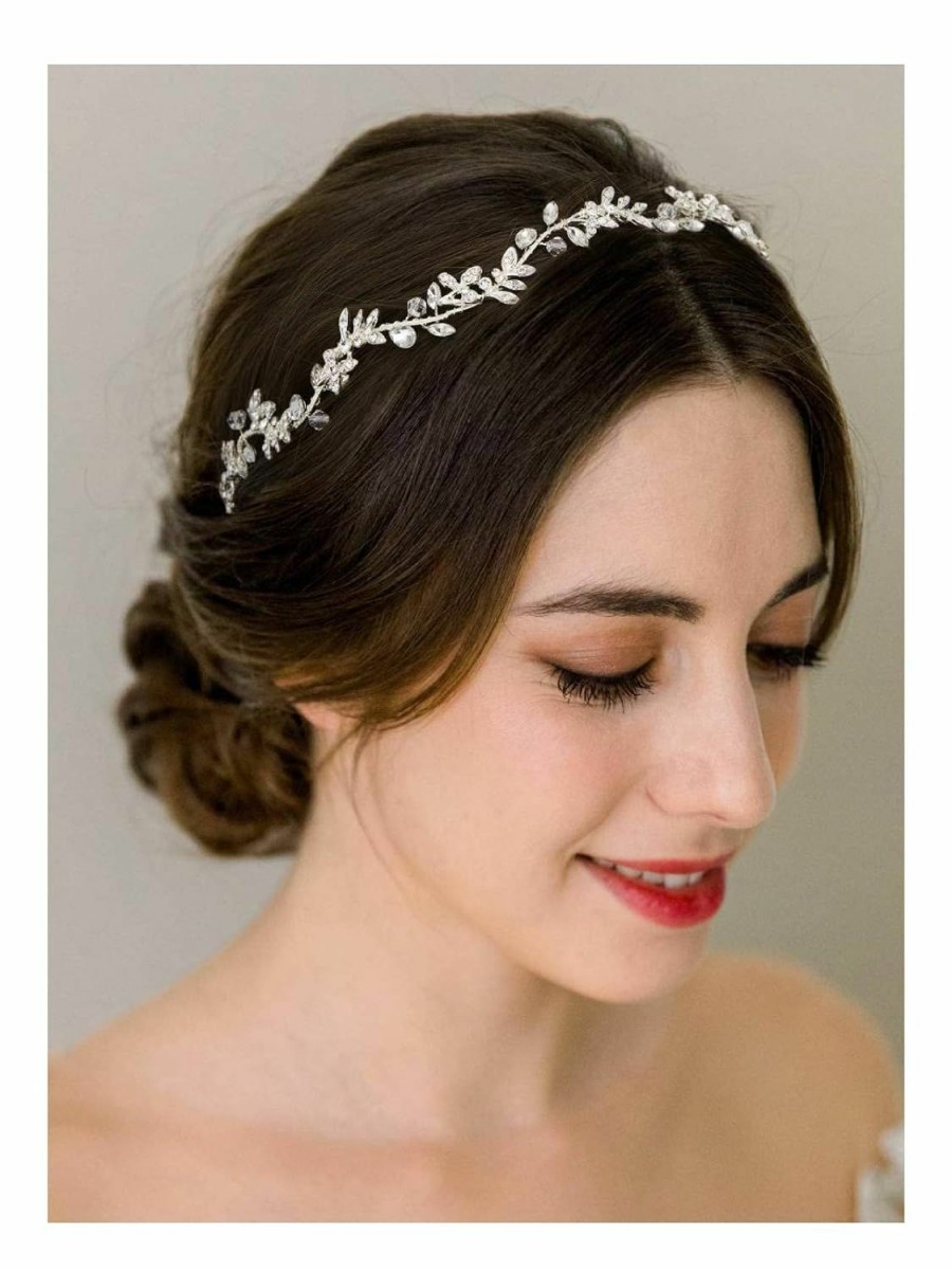 SWEETV Fashion Headbands | Sweetv Rhinestones Bridal Headband Silver Crystal Wedding Headpieces For Brides Hair Pieces For Bridesmaid Flower Girl Hair Accessories