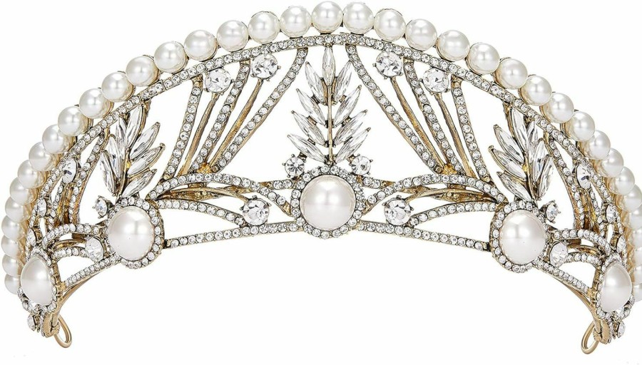 SWEETV Fashion Headbands | Sweetv Arabella Tiara Tiaras And Crowns For Women, Pearl Wedding Tiara For Bride, Baroque Queen Crown, Rhinestone Hair Accessories For Birthday Quinceanera Pageant Prom