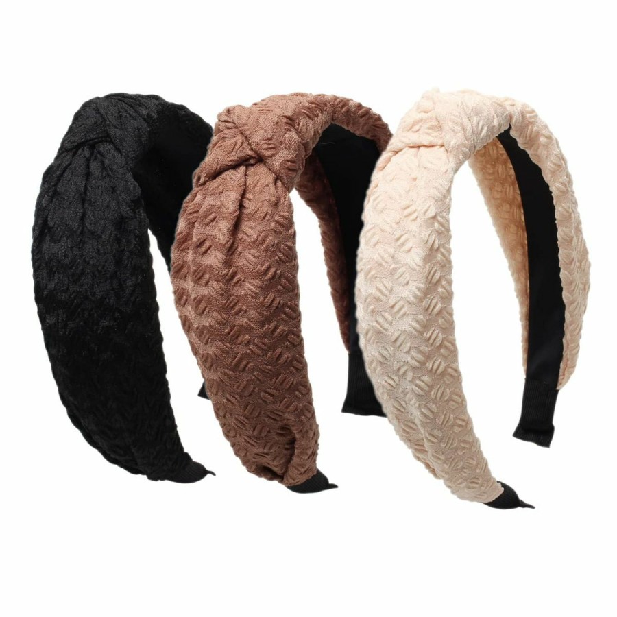 Cuizhiyu Fashion Headbands | Cuizhiyu 3Pk Black Knot Headbands For Women Wide Hair Bands Lace Brown Non Slip Fashion Hair Hoop Solid Hairband For Girls Hair Accessories