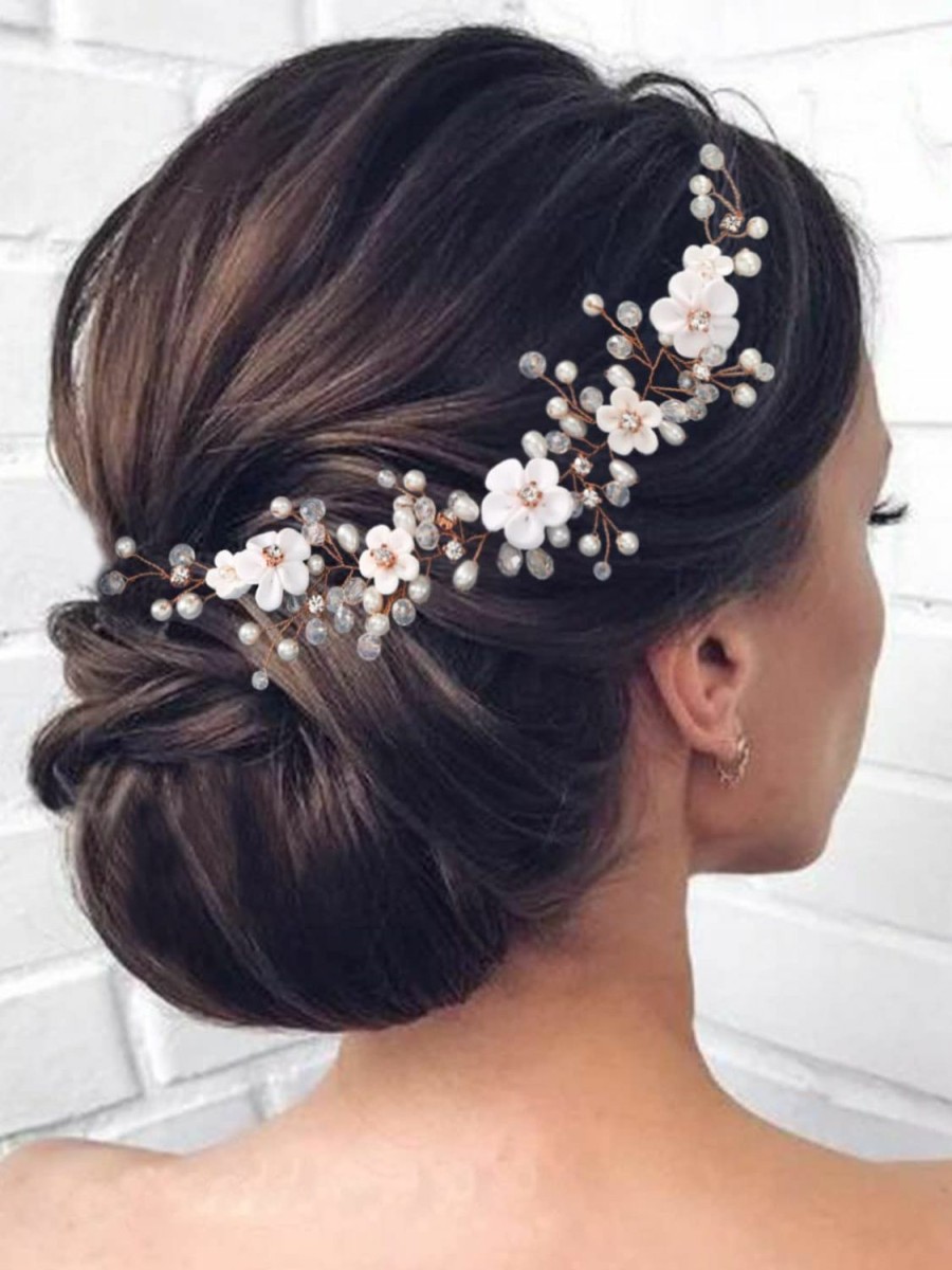 HEREAD Fashion Headbands | Heread Flower Bride Wedding Hair Vine Pearl Bridal Headband Rhinestones Hair Breath Accessories For Women And Girls (A Silver)