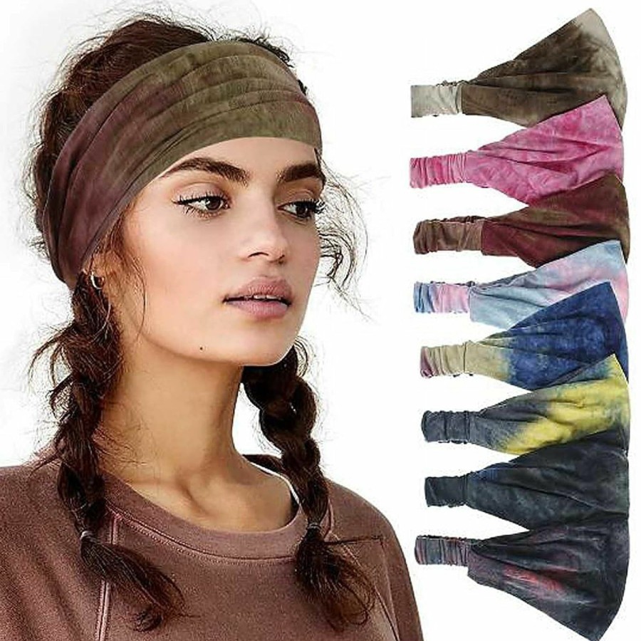 Olbye Fashion Headbands | Olbye Wide Headbands Women Knotted Headband Non Slip Elastic Hair Bands Tie Dye Turban Head Wraps Workout Yoga Sports Sweatbands Boho Headbands For Women Fashion Hair Accessories Pack Of 6 (Boho)