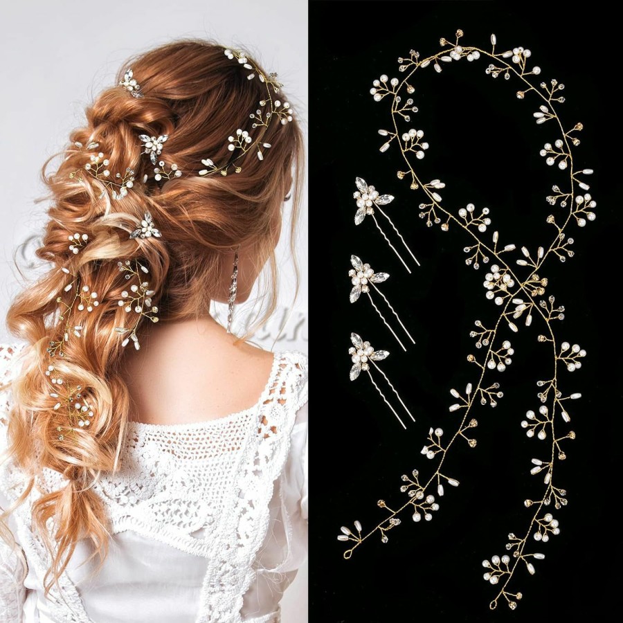 Nljihkure Fashion Headbands | Nljihkure Bride Wedding Crystal Hair Vine Hair Accessories Extra Long Pearl And Beads Bridal Hair Vine Headband Head Pieces For Women And Girls (Silver)