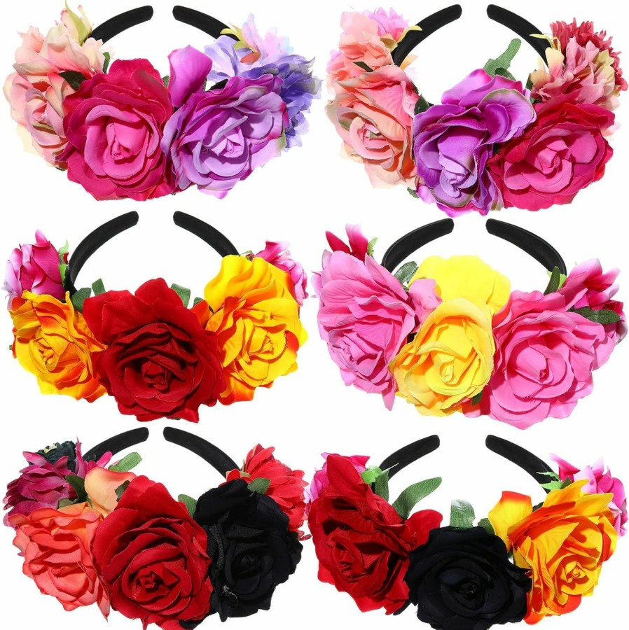 Yunsailing Fashion Headbands | Yunsailing 6 Pcs Mexican Rose Flower Crown Headband Easter Mardi Gras Headpiece Cosplay Headgear For Party