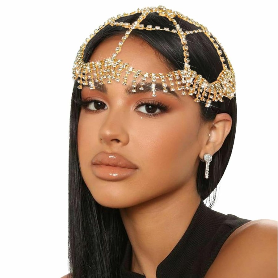 NAISKA Fashion Headbands | Naiska 1920S Mesh Rhinestone Headband Cap Silver Tassel Crystal Head Chain Wedding Brides Headpieces Vintage Prom Costume Halloween Style Hair Accessories Jewelry For Women And Girls