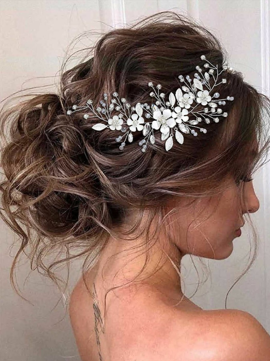 Unicra Fashion Headbands | Unicra Silver Bride Wedding Hair Vine Flower Bridal Hair Piece Rhinestone Hair Accessories Crystal Headpieces Jewelry For Women And Girls