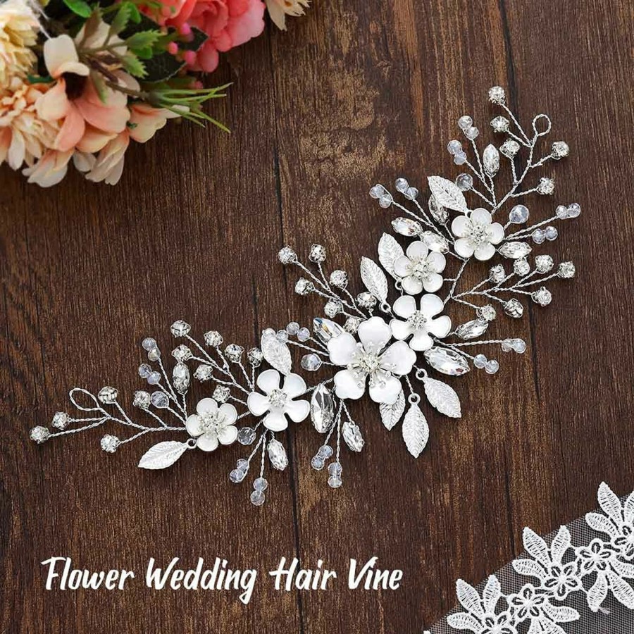 Unicra Fashion Headbands | Unicra Silver Bride Wedding Hair Vine Flower Bridal Hair Piece Rhinestone Hair Accessories Crystal Headpieces Jewelry For Women And Girls