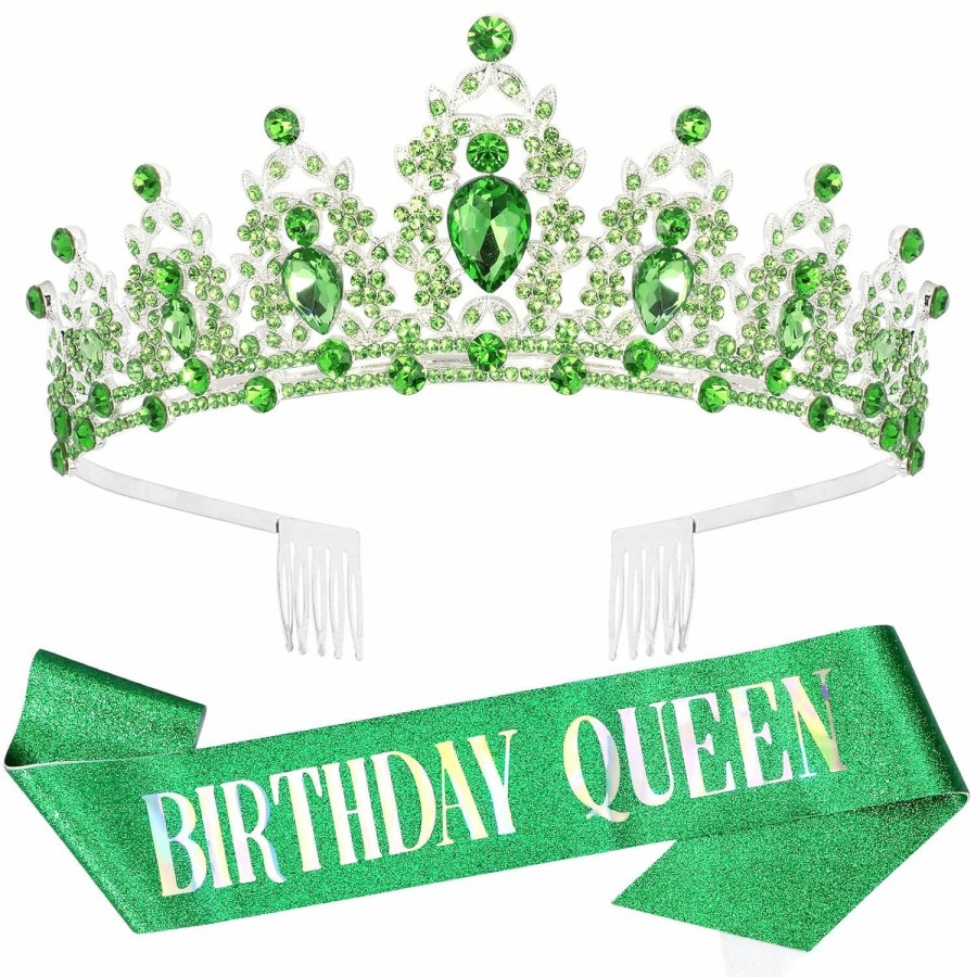 VELSCRUN Fashion Headbands | Velscrun Birthday Crowns For Women, Tiaras For Women, Tiaras And Crowns Birthday Girl Sash, Green Crown For Girls, Birthday Tiaras For Girls, Happy Birthday Girl Decorations Birthday Gifts Accessories