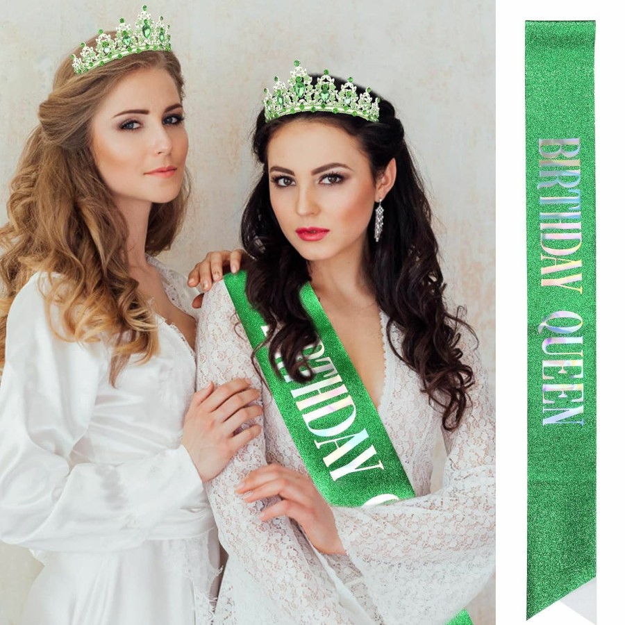 VELSCRUN Fashion Headbands | Velscrun Birthday Crowns For Women, Tiaras For Women, Tiaras And Crowns Birthday Girl Sash, Green Crown For Girls, Birthday Tiaras For Girls, Happy Birthday Girl Decorations Birthday Gifts Accessories