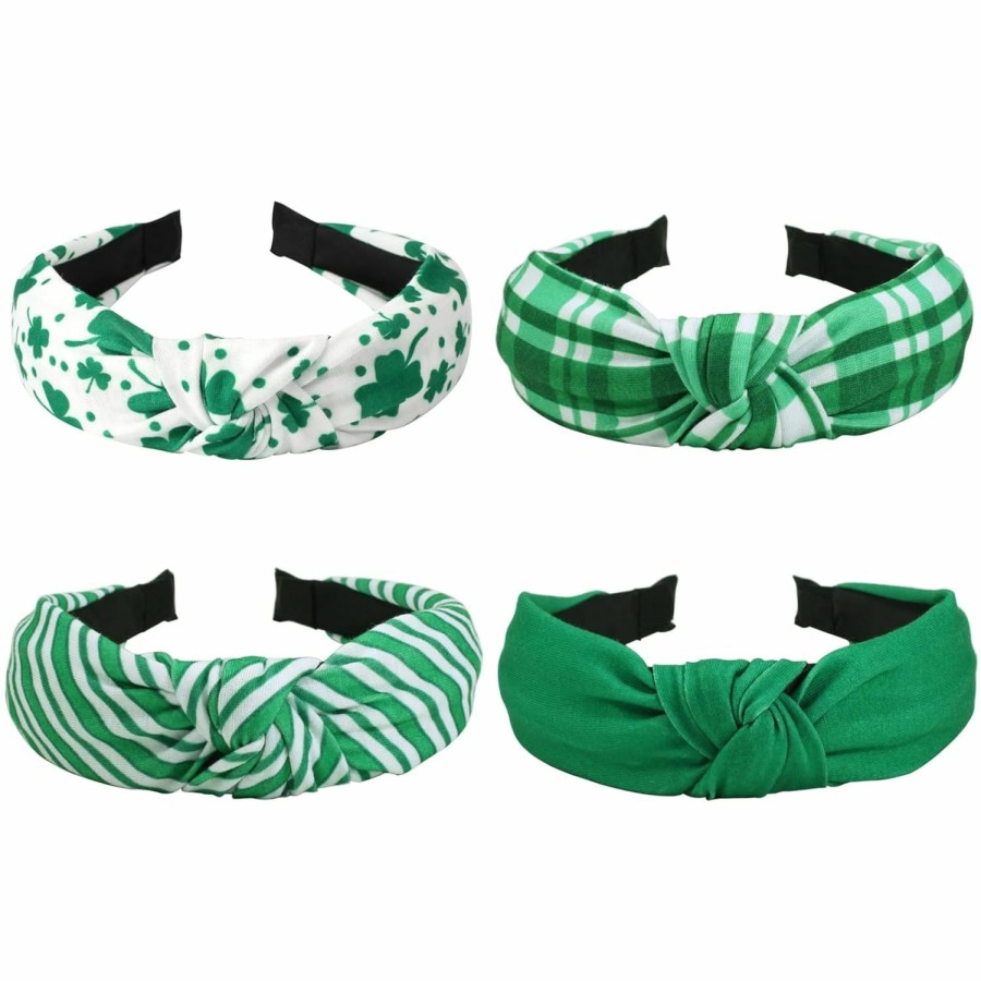 Bookay Fashion Headbands | Bookay St.Patrick'S Day Headbands Green Striped Plaid Irish Shamrock Hair Accessories Lucky Leaf Wide Knot Headband For Women Gifrs Gifts Hairhoop