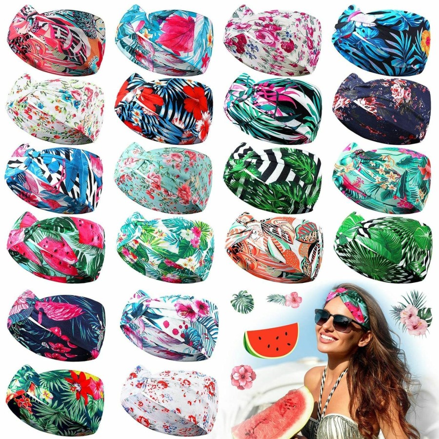 Jutom Fashion Headbands | 20 Pcs Women'S Headbands For Beach Boho Headbands Summer Hawaii Knotted Headbands Floral Vintage Headband Elastic Turban Head Wrap Bohemian Twisted Criss Yoga Hair Band Accessories For Girl And Women