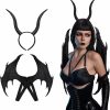 Dingion Fashion Headbands | Dingion 2 Pieces Women Black Devil Costume Accessories Halloween Women Demon Costume Devil Horns Devil Wings Set