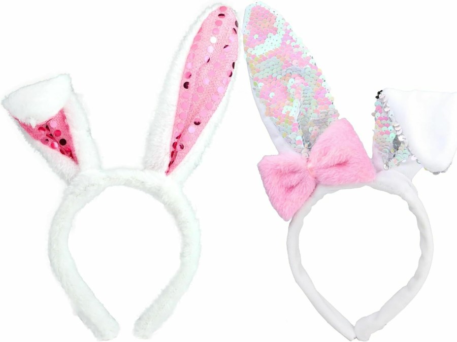 Needzo Fashion Headbands | Needzo Easter Bunny Ears, Sparkly Headband With Reversible Sequins, Cute Soft Touch Rabbit Hair Accessory, One Size (2 Pack)