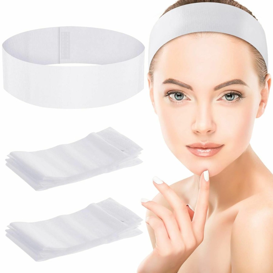 Amazon Fashion Headbands | Willbond 200 Pieces Disposable Spa Facial Headbands Stretch Non-Woven Facial Headband Soft Skin Care Hair Band With Convenient Closure For Women Girls Salons, White