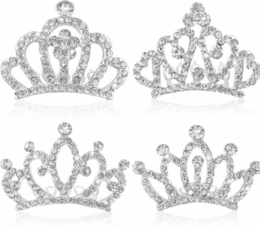 minkissy Fashion Headbands | Minkissy 4Pcs Crown Comb Hair Clips Medium Girl Hair Clips Combs For Kids Cute Tiaras Small Rhinestone Tiara Mini Rhinestone Mini Tiara Crowns For Little Girls Kids Party Headdress Silver