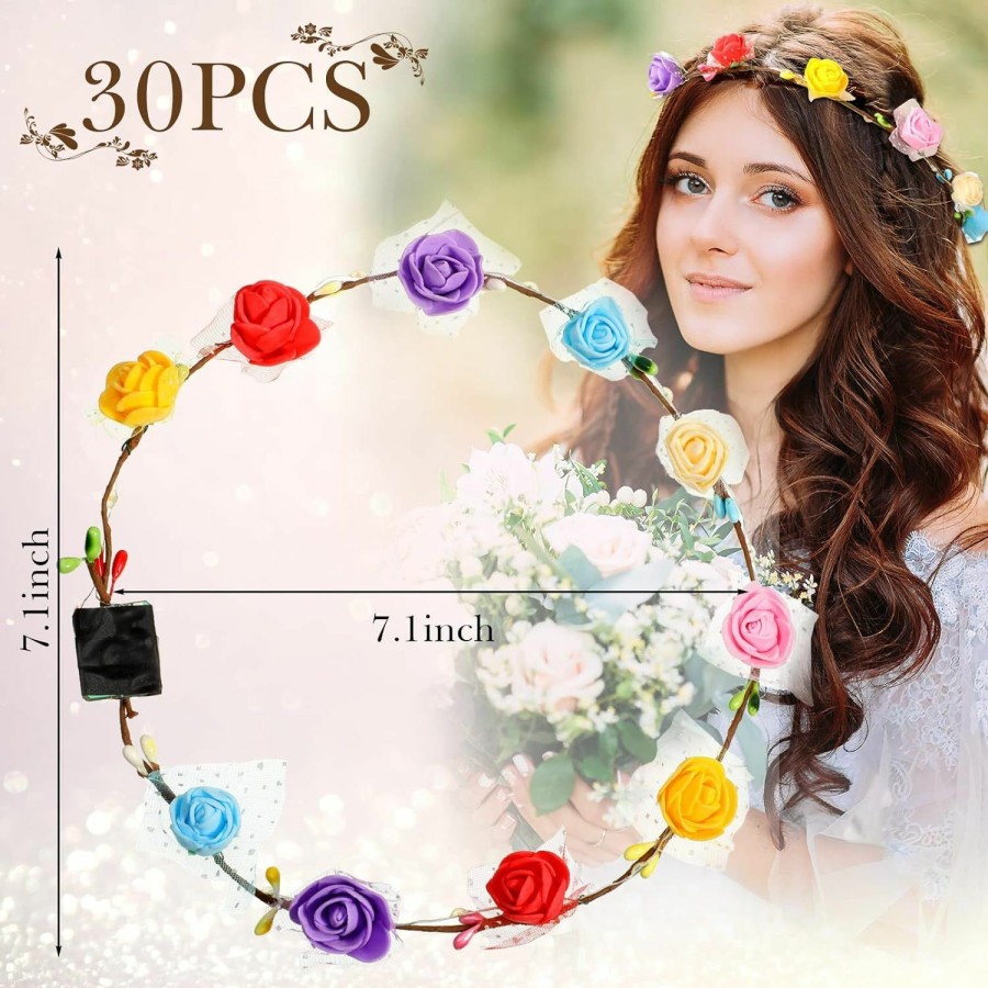 Hortsun Fashion Headbands | 30 Pcs Led Flower Crown Led Flower Wreath Headband Multicolor Light Up Headband Lighted Head Band Crown Led Hair Accessories Luminous Floral Headpiece Flower Headdress For Women Girls Wedding Party