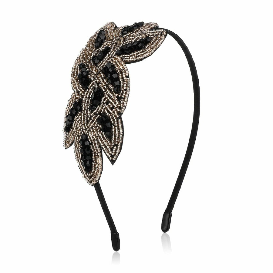 WLLHYF Fashion Headbands | Wllhyf 1920S Headbands For Women Christmas Black Crystal Hairband Rhinestone Flapper Headpiece 20S Vintage Hair Valentines Accessory For Girls Costume Party (Black Gold)