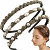 NAIHOD Fashion Headbands | Naihod 3 Pcs Pearls Rhinestones Thin Headbands For Women Girls Luxury Vintage Hair Bands For Women'S Hair With Cloth Wrapped Metal Hair Hoop Baroque Headpiece Elastic Head Bands