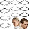 ULTIMUTE Fashion Headbands | Ultimute 10 Pieces Black Headband For Men And Women Adjustable Uni Metal Wavy Hair Band Non-Slip Metal Plastic Hair Hoop For Long Curly Hair Home, Outdoor, Sports And Yoga Accessories(Style A)