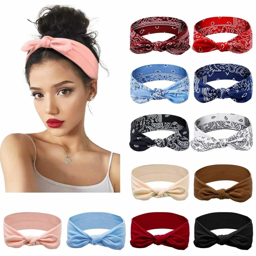 Huachi Fashion Headbands | Huachi 12 Pack Bow Headbands For Women Elastic Headwraps Hair Band Knotted Headband Rabbit Ears Turban Head Band Fashion Sport Cute Hair Accessories