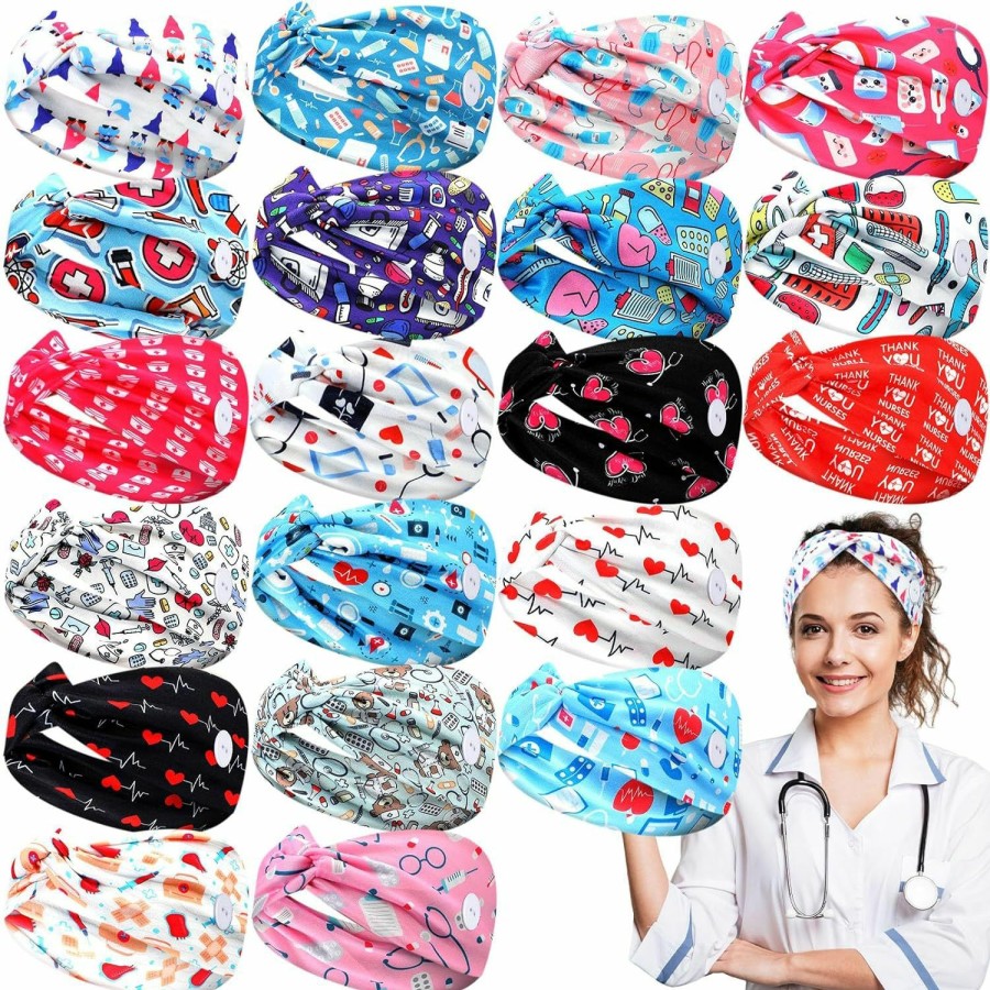 Jexine Fashion Headbands | Jexine 20 Pcs Nurse Headbands With Button For Women Nursing Headbands For Nurses Doctors Nursing Accessories Mask Headbands Non Slip Hair Bands For Ear Protection Men Girls Workout Yoga(Cute Style)