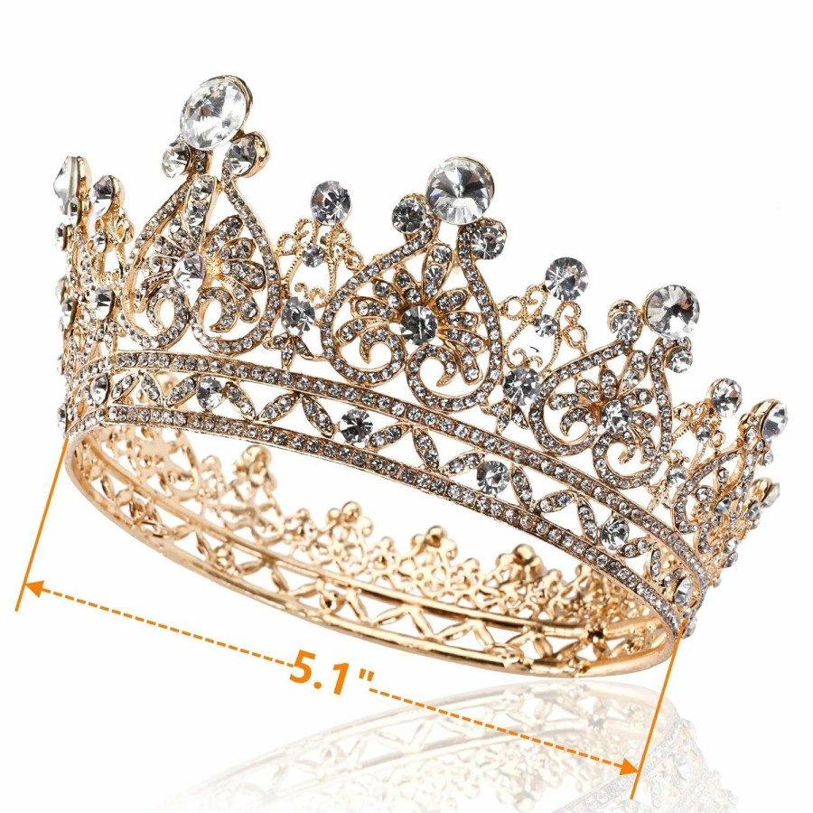 Yopay Fashion Headbands | Yopay Gold Crowns, Full Round Diamond Crystal Bride Bridal Wedding Crowns And Tiaras Vintage Headband Hair Accessories For Women Birthday Prom Queen Pageant