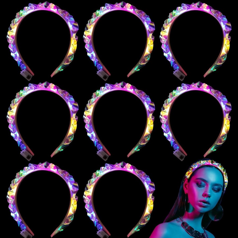 Tigeen Fashion Headbands | Tigeen Light Up Headband Led Headband Led Face Jewelry Glow Headband Led Crown Light Up Hair Accessories For Girls Women Valentine'S Day Party Favors(8 Pcs)