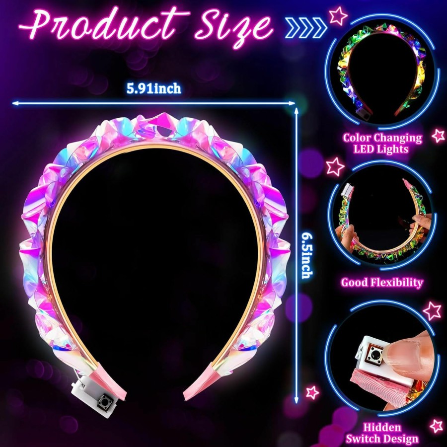 Tigeen Fashion Headbands | Tigeen Light Up Headband Led Headband Led Face Jewelry Glow Headband Led Crown Light Up Hair Accessories For Girls Women Valentine'S Day Party Favors(8 Pcs)