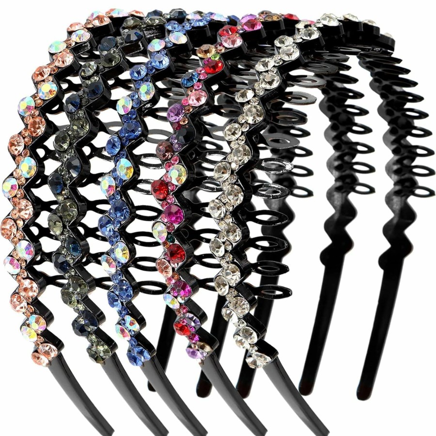 ZOCONE Fashion Headbands | Zocone Wave Rhinestone Headbands, 5Pcs Plastic Tooth Comb Headbands, Crystal Hair Loop Non-Slip Wavy Hairbands For Women Girls