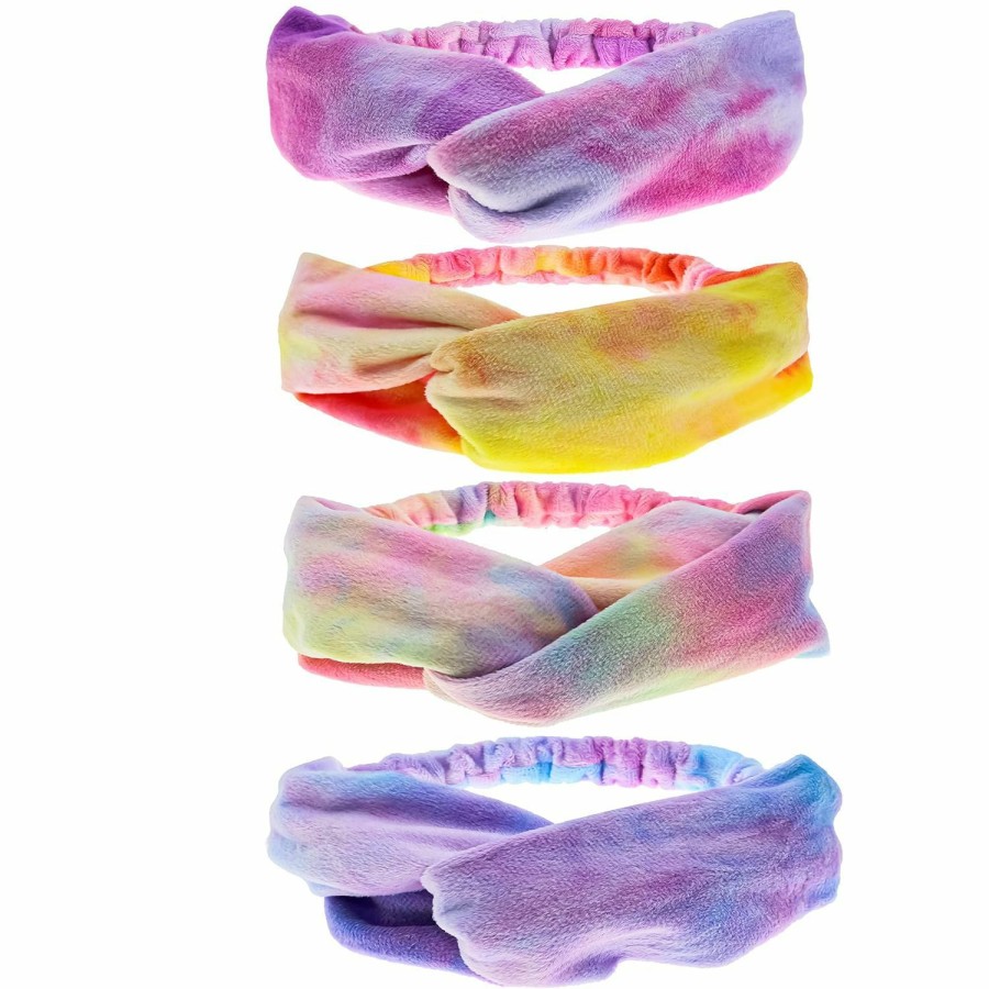 FROG SAC Fashion Headbands | Frog Sac 4 Tie Dye Headbands For Girls, Elastic Knotted Hair Accessories For Kids, Stretch Knot Head Band Hair Accessories For Tweens, Sleepover Party Spa Headband For Washing Face