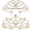 Exacoo Fashion Headbands | Exacoo Pack Of 2 Rhinestone Tiara Crown Exquisite Headband Comb Pin Wedding Bridal Birthday Tiaras