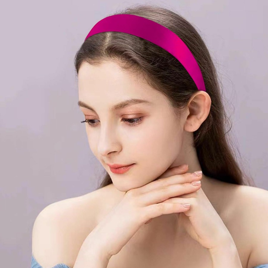 SuPoo Fashion Headbands | Supoo Satin Headbands Pink Silk Headbands For Women Girls 1.1 Inch Hard Head Band Non Slip Fashion Diy Hair Band Hoop Trendy Y2K Hair Accessories Diademas Para Mujer Simple Solid Hairbands