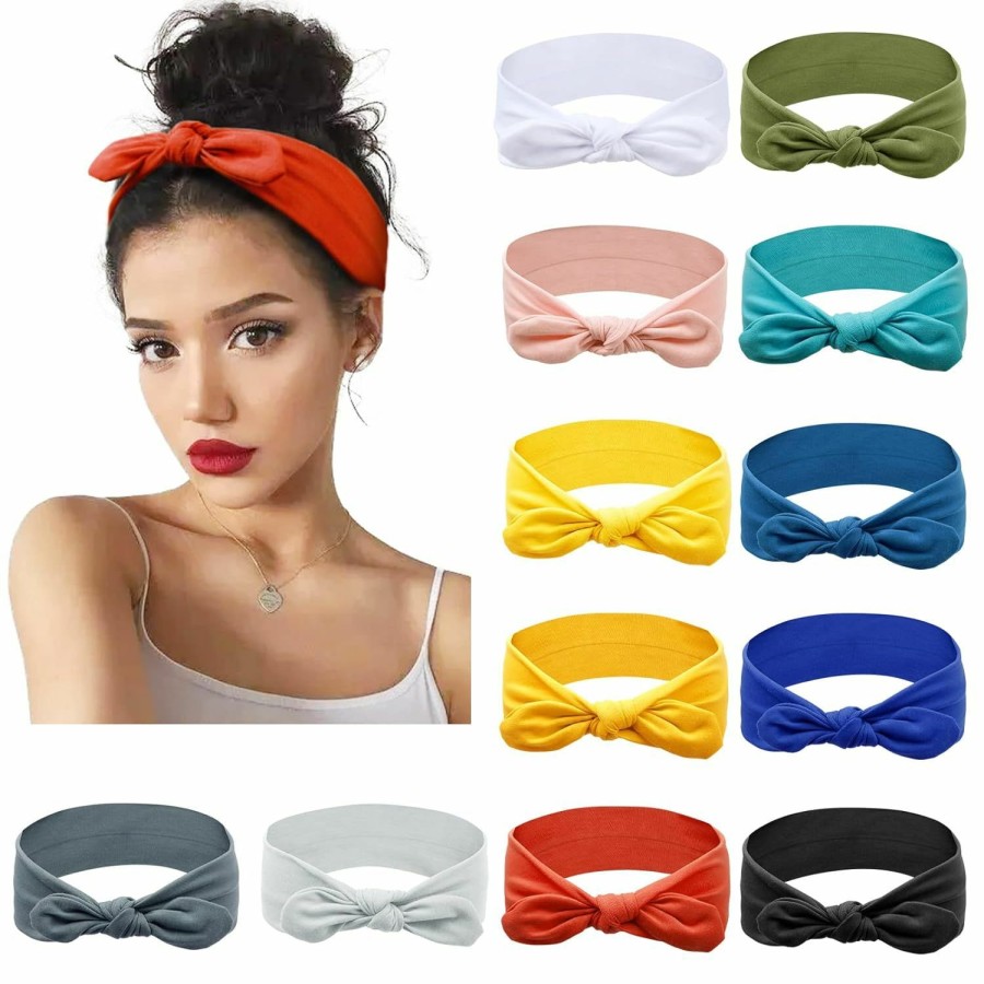 Huachi Fashion Headbands | Huachi 12 Pack Bow Headbands For Women Elastic Headwraps Hair Band Knotted Headband Rabbit Ears Turban Fashion Sport Cute Hair Accessories