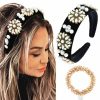 Coridy Fashion Headbands | Coridy Black Baroque Jeweled Headband Pearl Rhinestones Wide Hairband Velvet Hair Hoop Wide Head Band For Women (Elegant)