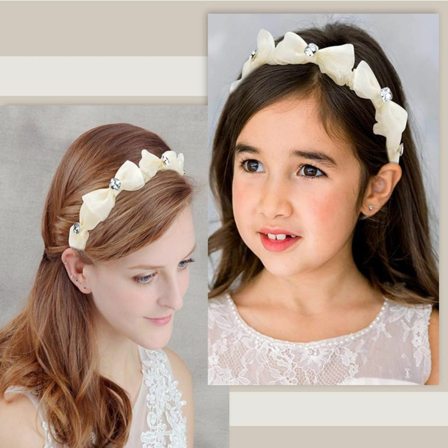 AHONEY Fashion Headbands | Ahoney White Headband For Women Flower Girl Headband Elegant Dressy Hair Bands For Women'S Hair Girls Headbands Embellished Headband Wedding (Flower)