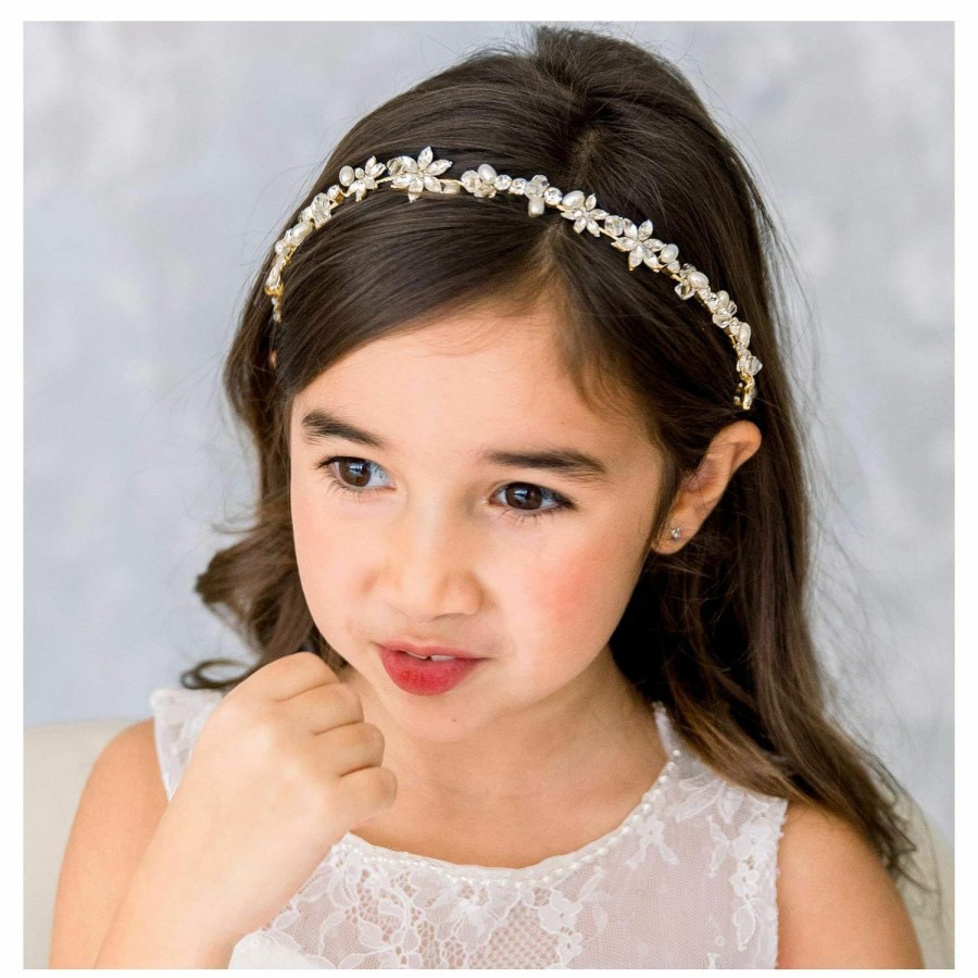 SWEETV Fashion Headbands | Sweetv Silver Flower Girl Headpiece For Wedding Crystal Floral Girls Headband Princess Hair Accessories For Birthday Party, First Communion